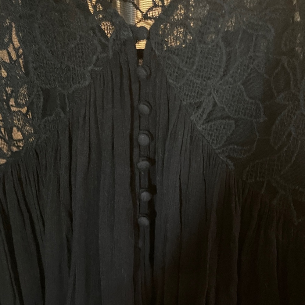 Free People Black Lace Long Sleeve Mini Dress - Picture 3 of 5